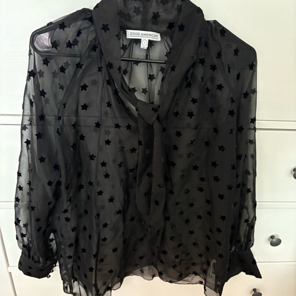 Good American Black Sheer Star Top